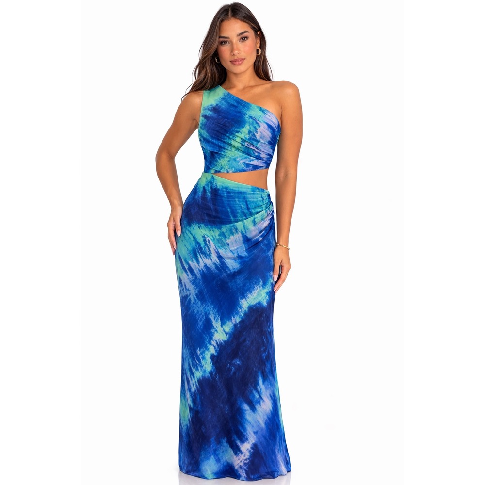 New! Dress The Population Nylah One Shoulder Tie Dye Mermaid Gown Small‎ $288
